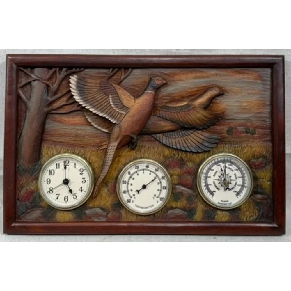 Bridger Trading Company Pheasant Wood Relief Weather Station Clock Barometer